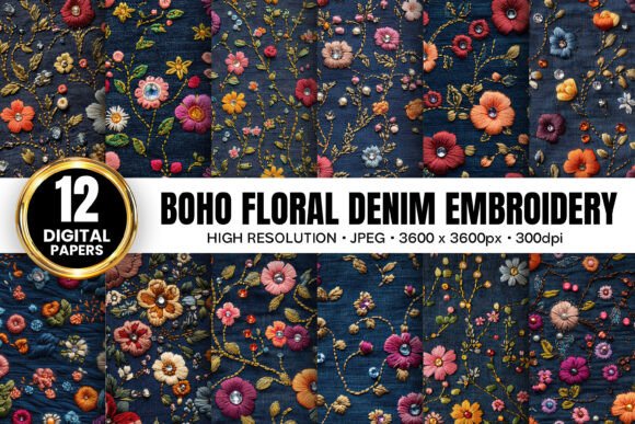 Boho Denim Floral Embroidery for Gifts