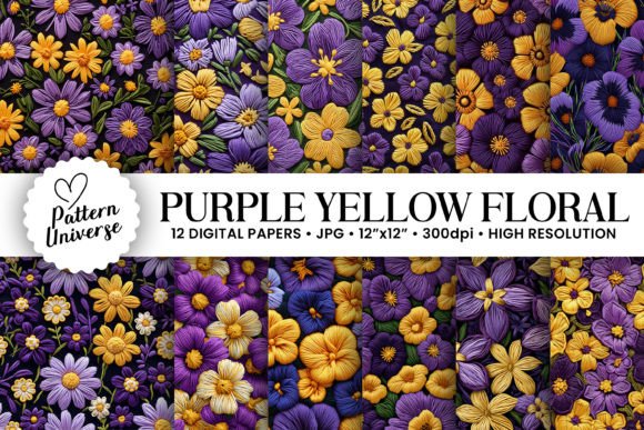 Charming Purple Yellow Floral Embroidery Patterns