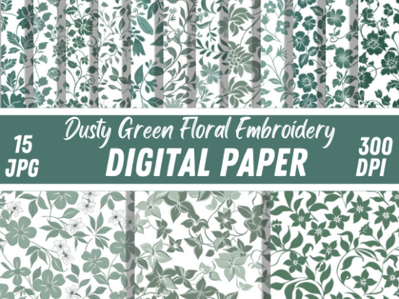 Dusty Green Floral Embroidery for Business
