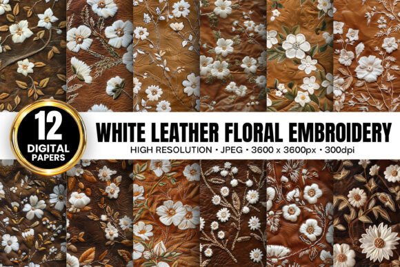 Elegant White Leather Floral Embroidery Patterns