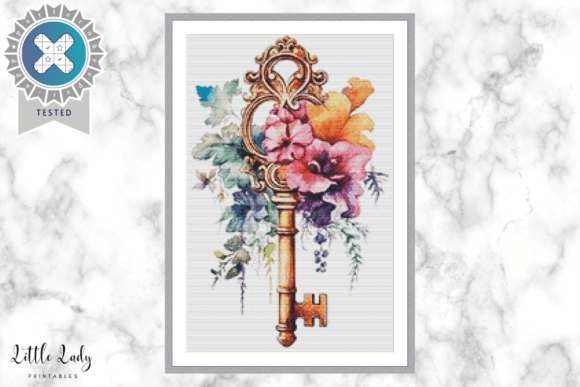 Floral Key Cross Stitch for Boutique Apparel