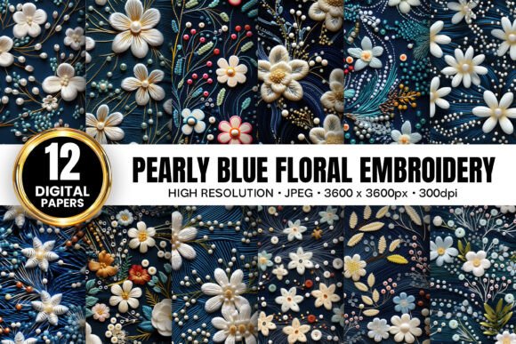 Pearly Blue Flowers for Business Embroidery
