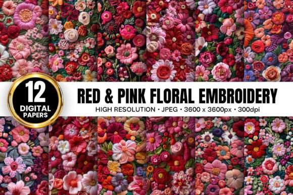 Red Pink Floral Embroidery for Seasonal Delight